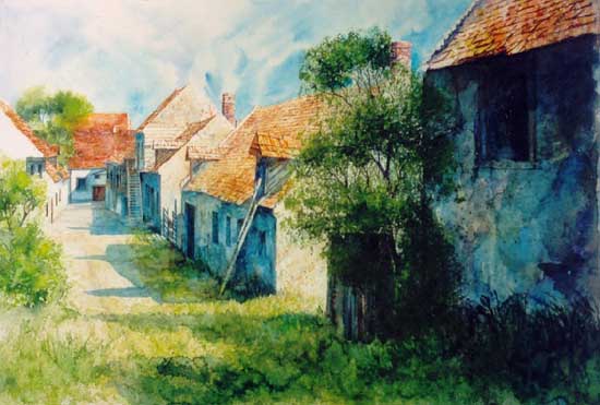 mag. marcus stiehl_gasse in mrbisch_kellergasse_burgenland_aquarell_watercolour