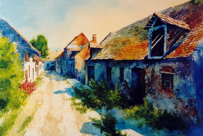 mag. marcus stiehl_gasse in mrbisch_kellergasse_burgenland_aquarell_watercolour