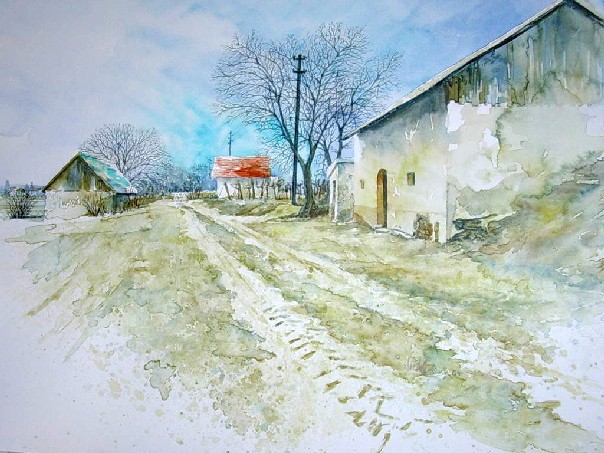 mag. marcus stiehl_ollersdorf_weinviertel_kellergasse_aquarell_watercolour