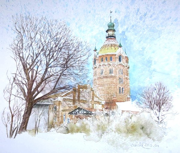 mag. marcus stiehl_aquarell_wasserturm favoriten_wien_vienna_watercolour