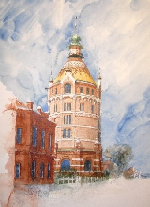 mag. marcus stiehl_aquarell_wasserturm favoriten_wien_vienna_watercolour