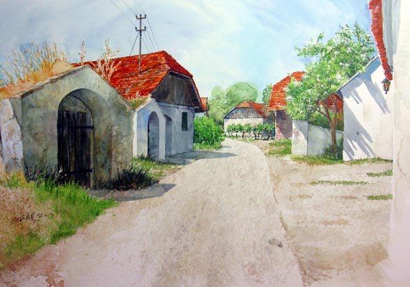 mag. marcus stiehl_zellerndorf_weinviertel_kellergasse_aquarell_watercolour