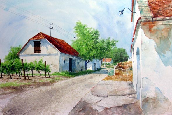 mag. marcus stiehl_zellerndorf_weinviertel_kellergasse_aquarell_watercolour