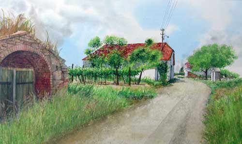 mag. marcus stiehl_zellerndorf_weinviertel_kellergasse_aquarell_watercolour